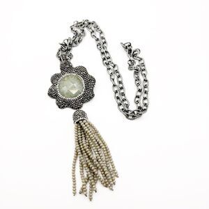 Tassle Necklace 36” Gray Gunmetal Black Rhinestone Glam Sparkly Evening Wear